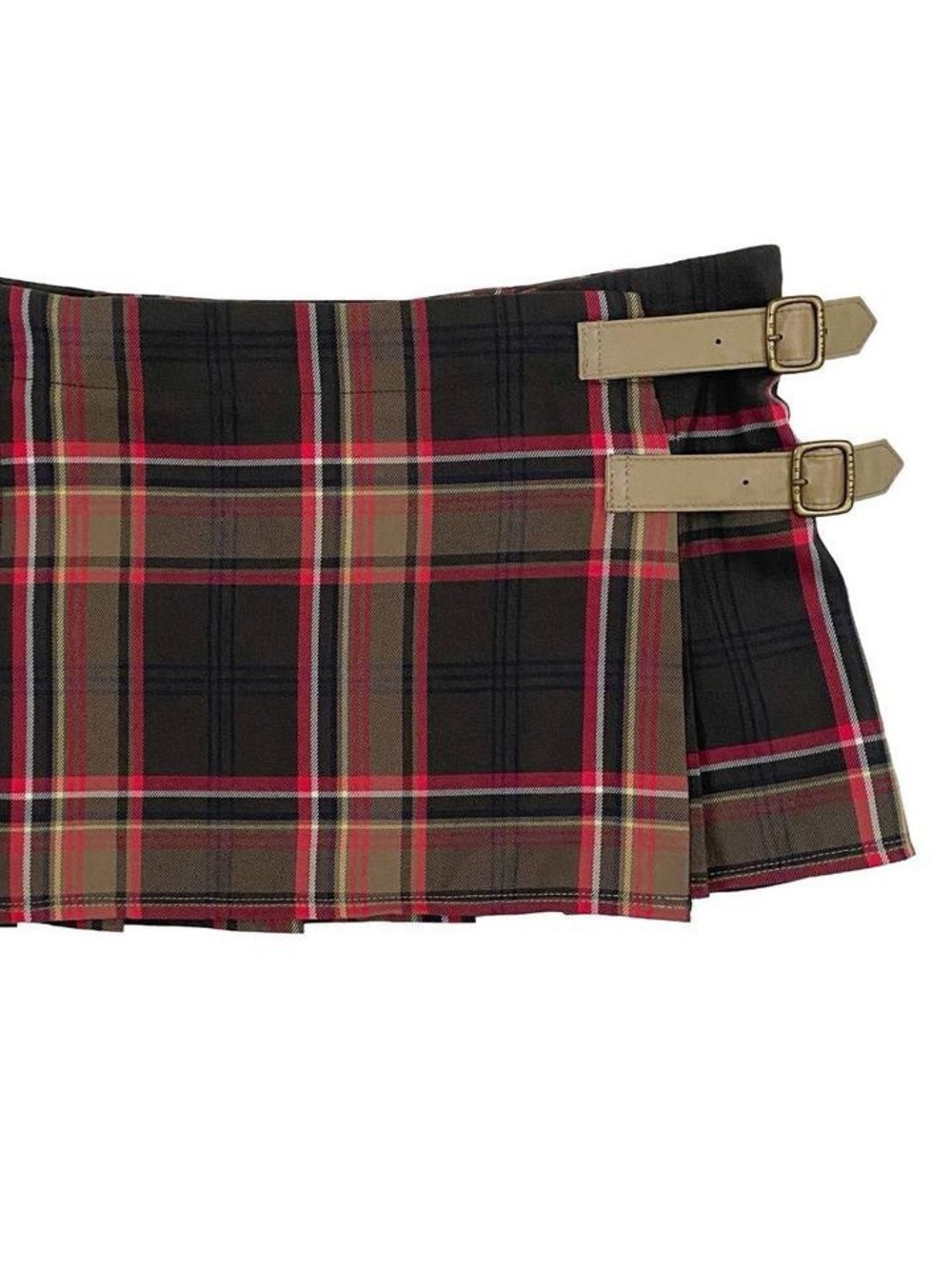 Tommy Hilfiger pink & Brown Plaid Pleated Mini Skirt with Buckle Straps